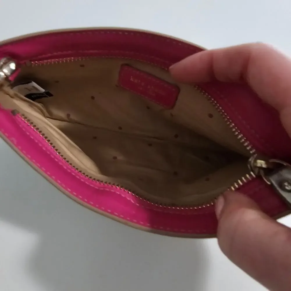 Kate Spade Zippered Christy Jane Street Gold Leather Hot Pink Wristlet Pouch